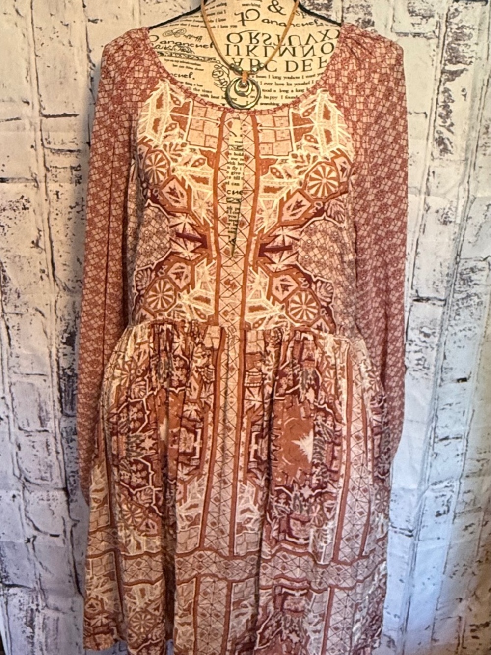 *NWT* Free People Oksana Mini Long Sleeved Dress. Size 10. Mauve and Ivory.